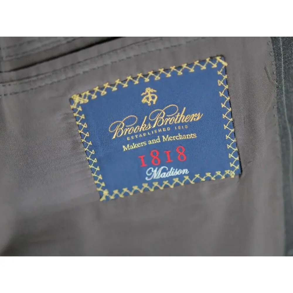 Brooks Brothers 1818 Madison Suit Pinstripe Gray 46R 41W Wool Trabaldo Togna